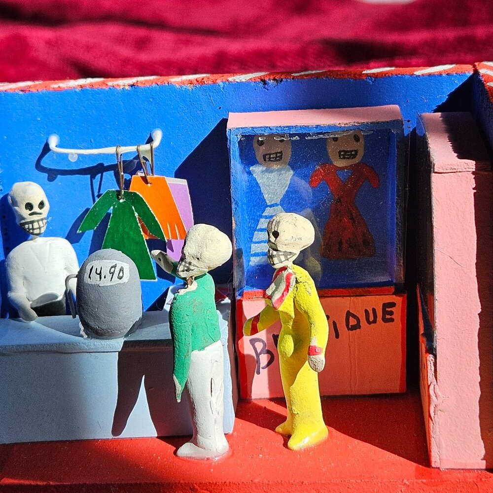 VINTAGE OAXACAN BOUTIQUE CLAY AND WIRE SCULPTURE DIORAMA STUNNING!